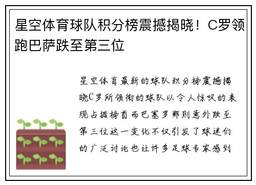 星空体育球队积分榜震撼揭晓！C罗领跑巴萨跌至第三位